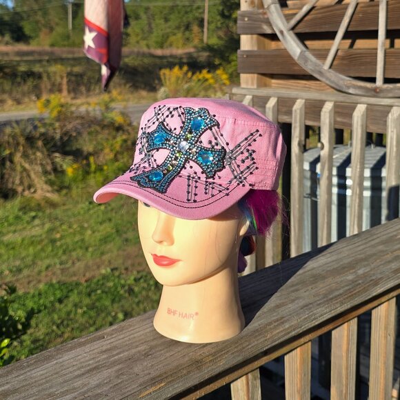 Ladies Pink BLING Cross Hat - Picture 1 of 4